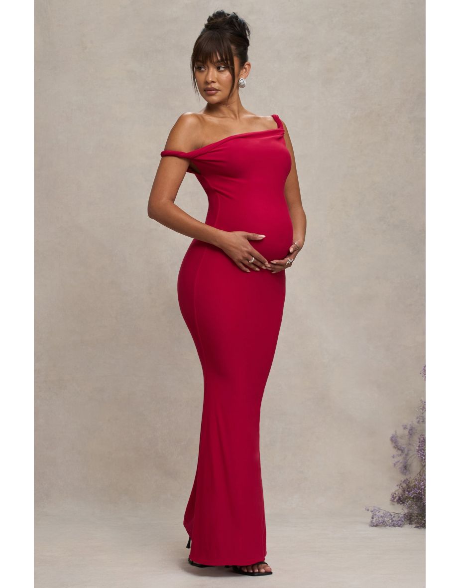 Lita | Red Twisted Asymmetric Maternity Maxi Dress - 4