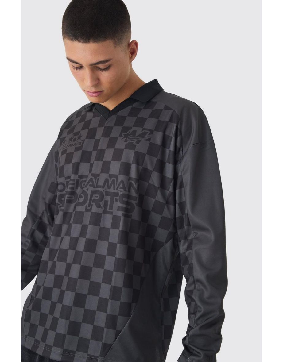 Oversized Official Checkerboard Long Sleeve Football Top - black - 2