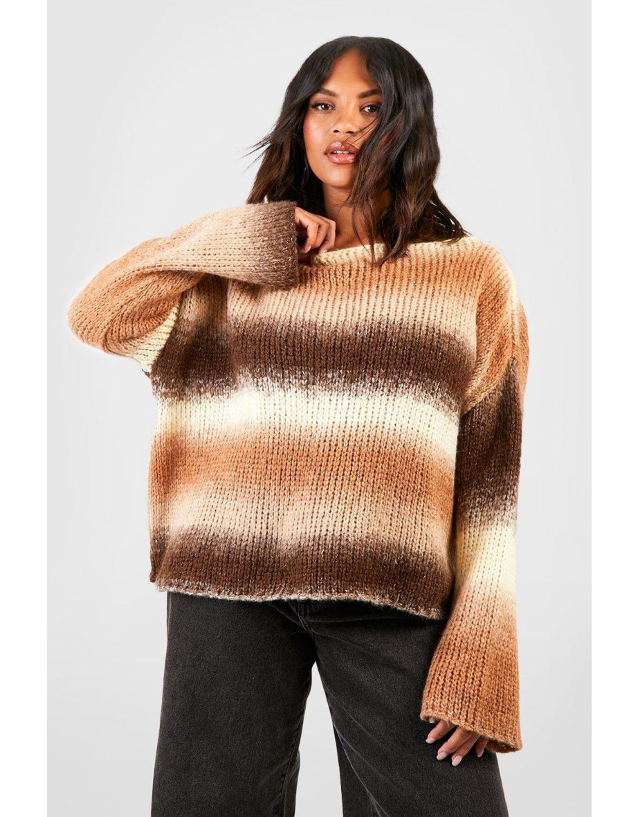 Plus Slash Neck Ombre Knit Jumper - chocolate