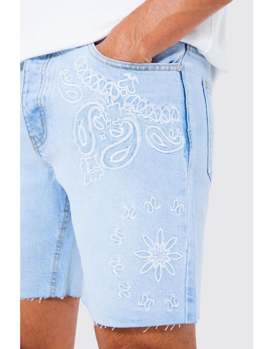 Relaxed Fit Bandana Print Denim Shorts - ice blue - 2