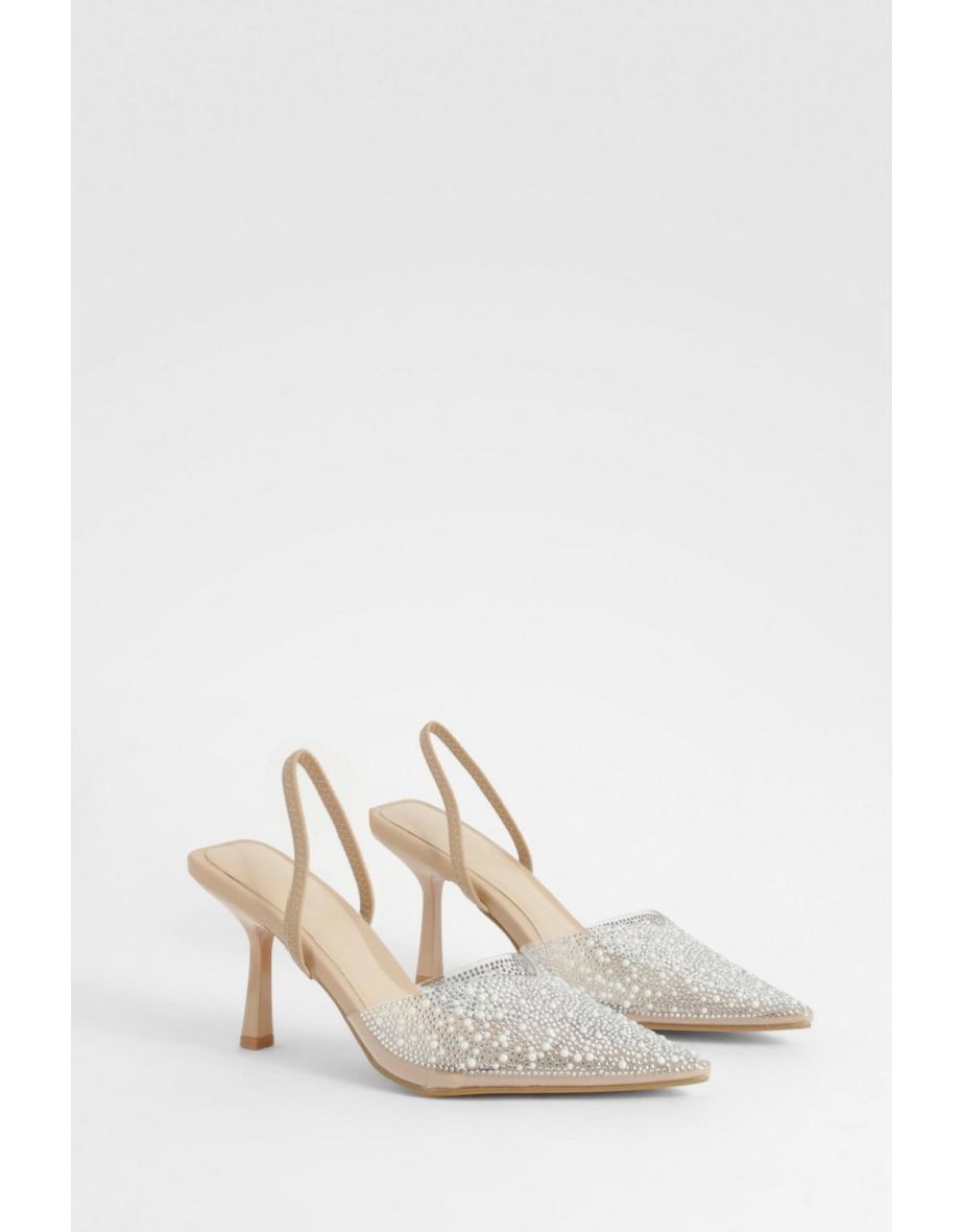 Pearl Embellished Slingback Court Heels