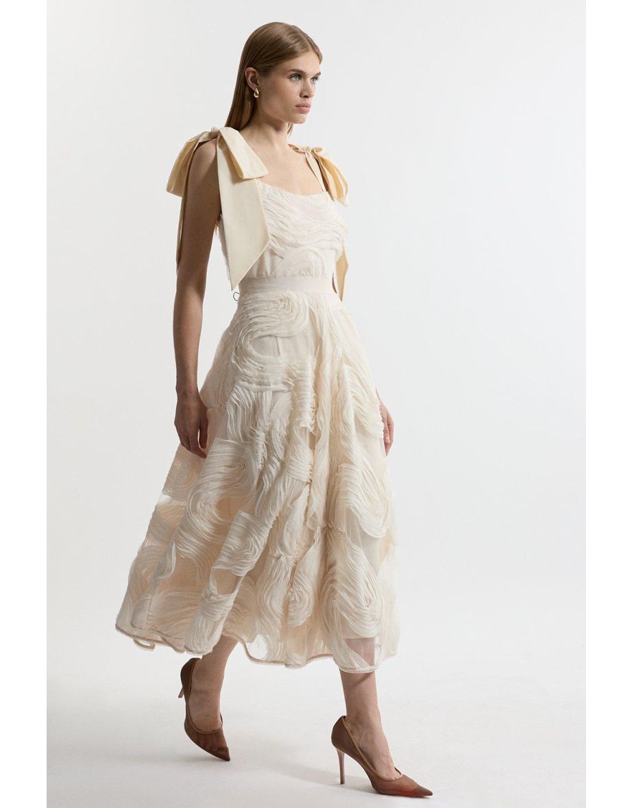 Lydia Millen Textured Ruffle Woven Midaxi Prom Dress
