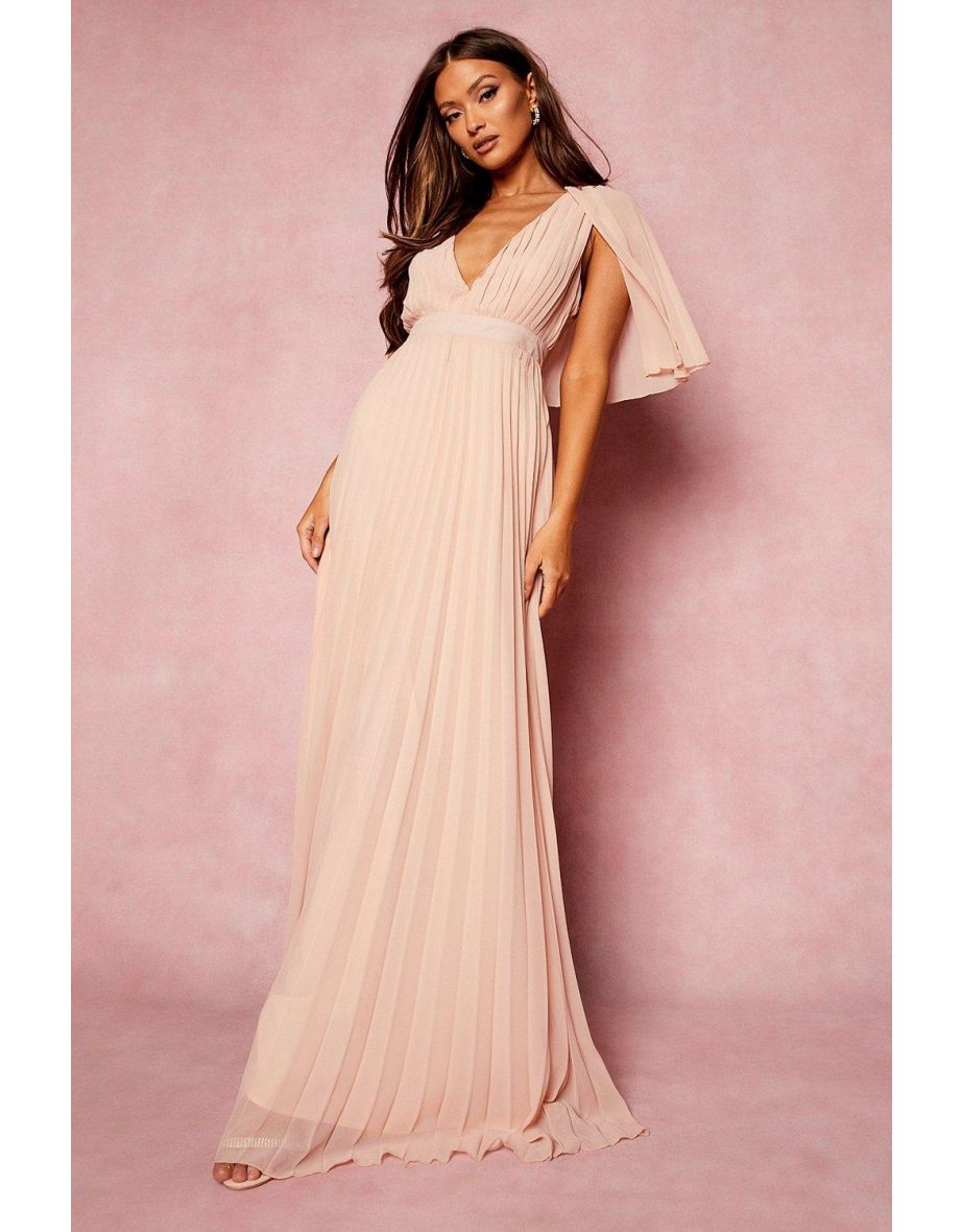 Shop Pleated Cape Detail Bridesmaid Maxi Dress rose Online in Oman VogaCloset