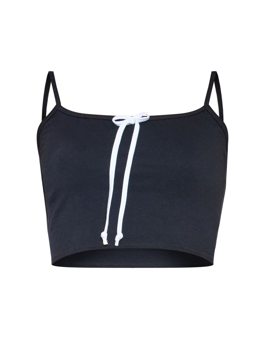 Black Cotton Bow Tie Front Cami - 4