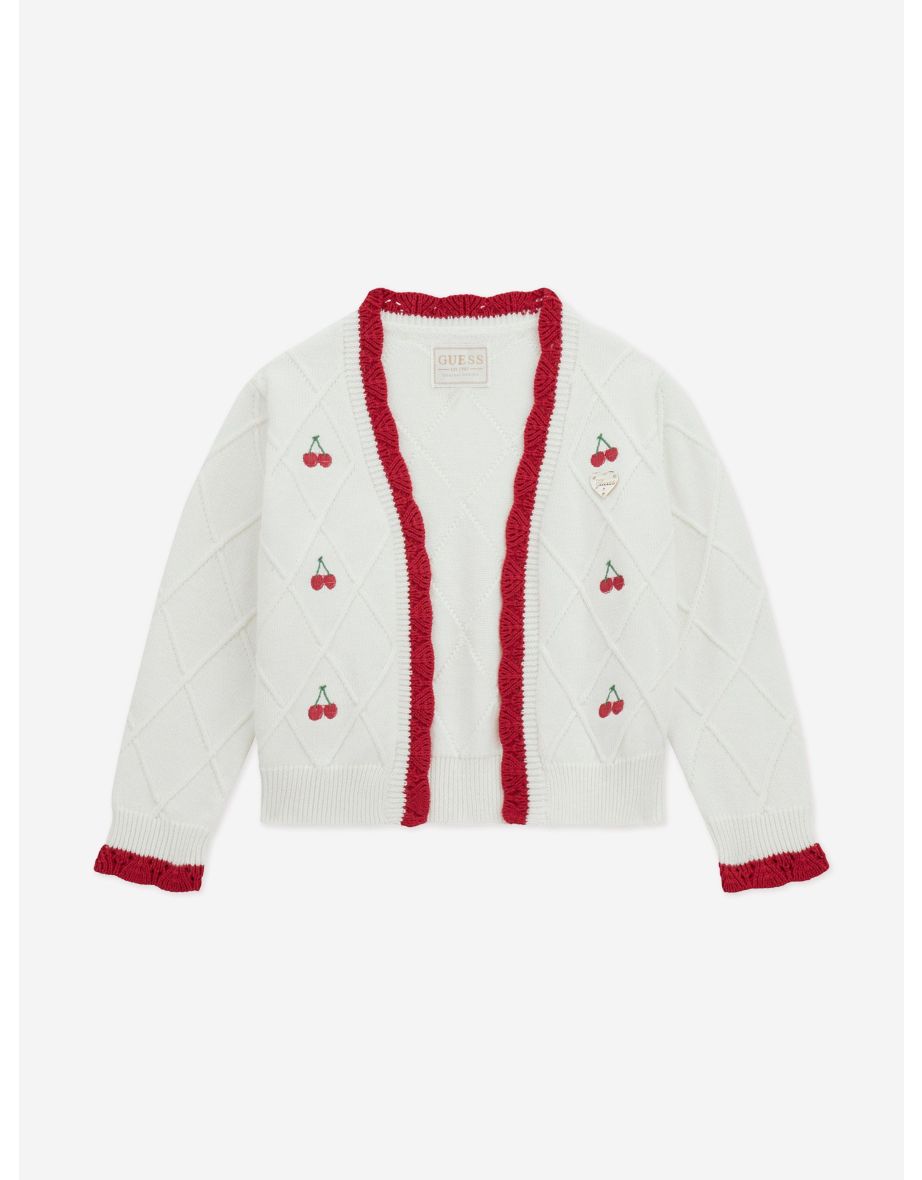 Girls Cherry Cardigan in Ivory