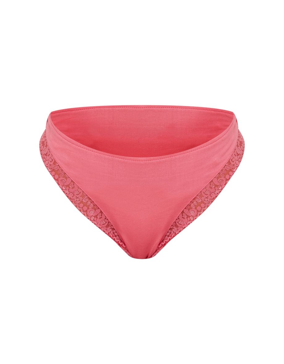 Hot Pink Jersey Lace Trim Thong - 1