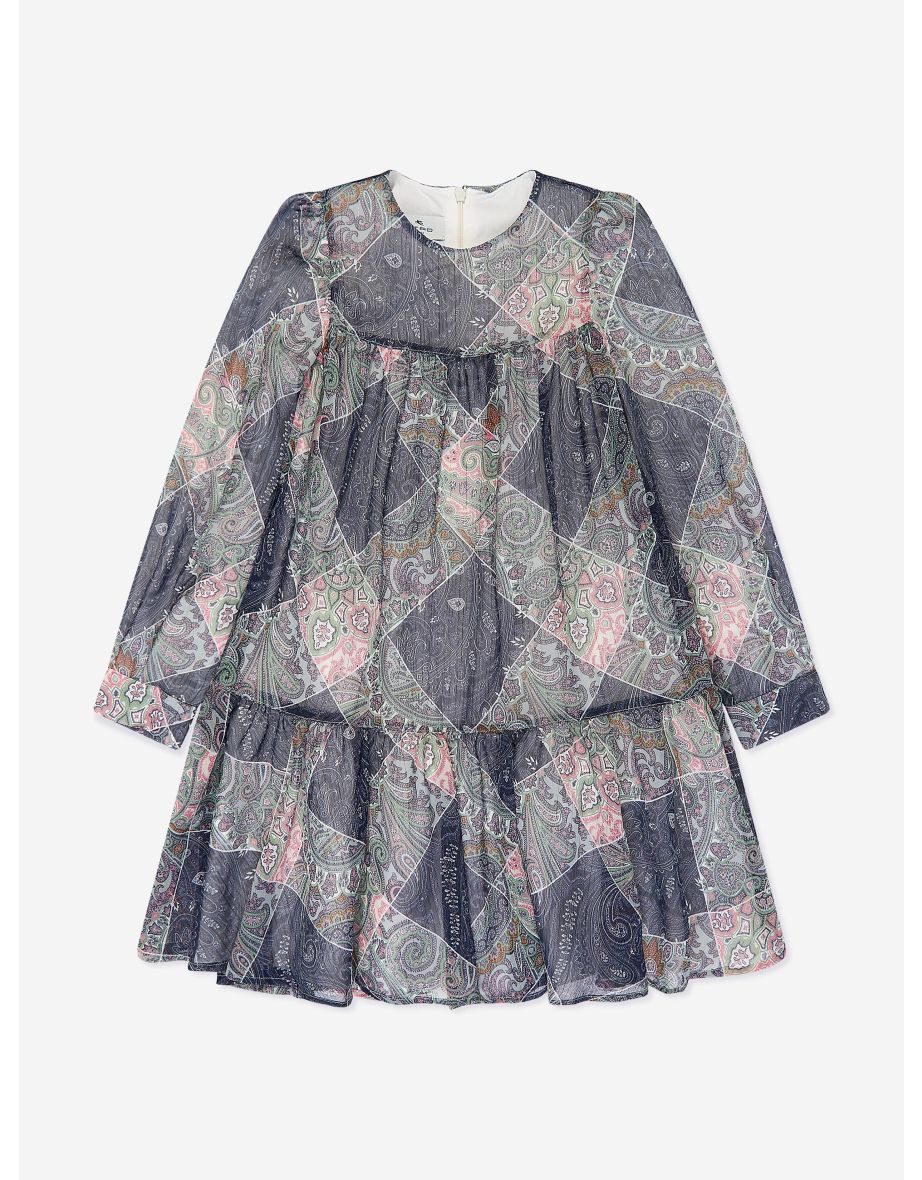 Girls Paisley Woven Dress in Blue