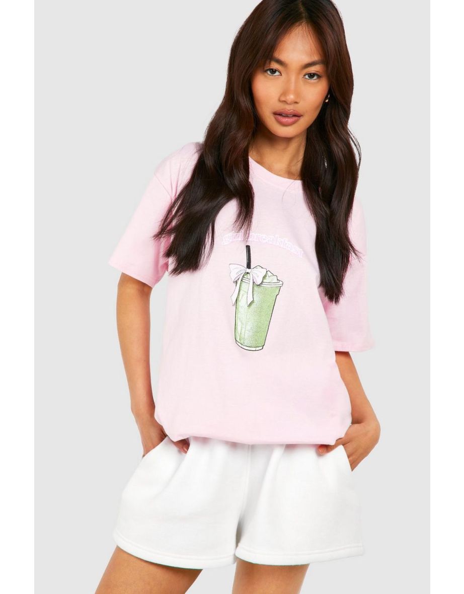 Girl Breakfast Slogan Oversized T-shirt - pink
