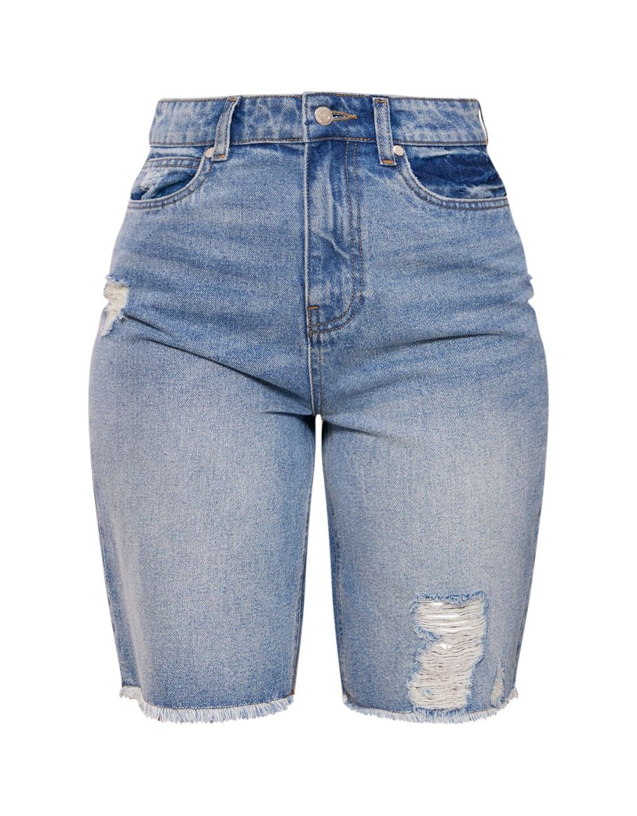 Tall Blue Denim Ripped Jorts - 5