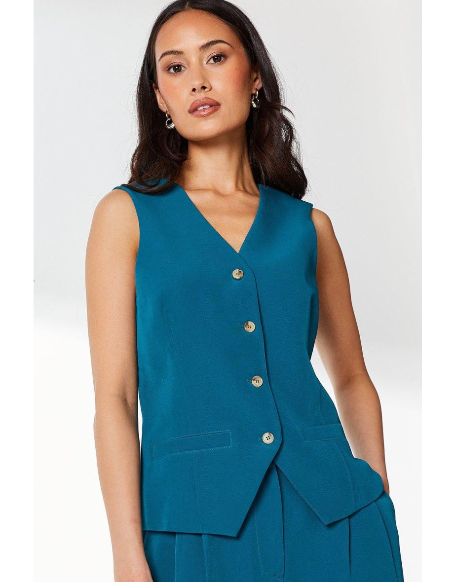 Principles by Debenhams Green Button Down Teal Waistcoat - 3