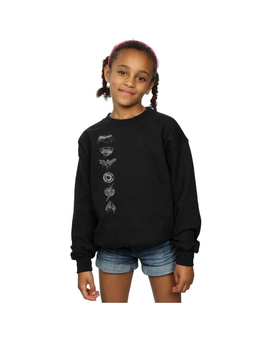 DC Comics Girls Justice League Movie Sprayed Emblems Sweatshirt