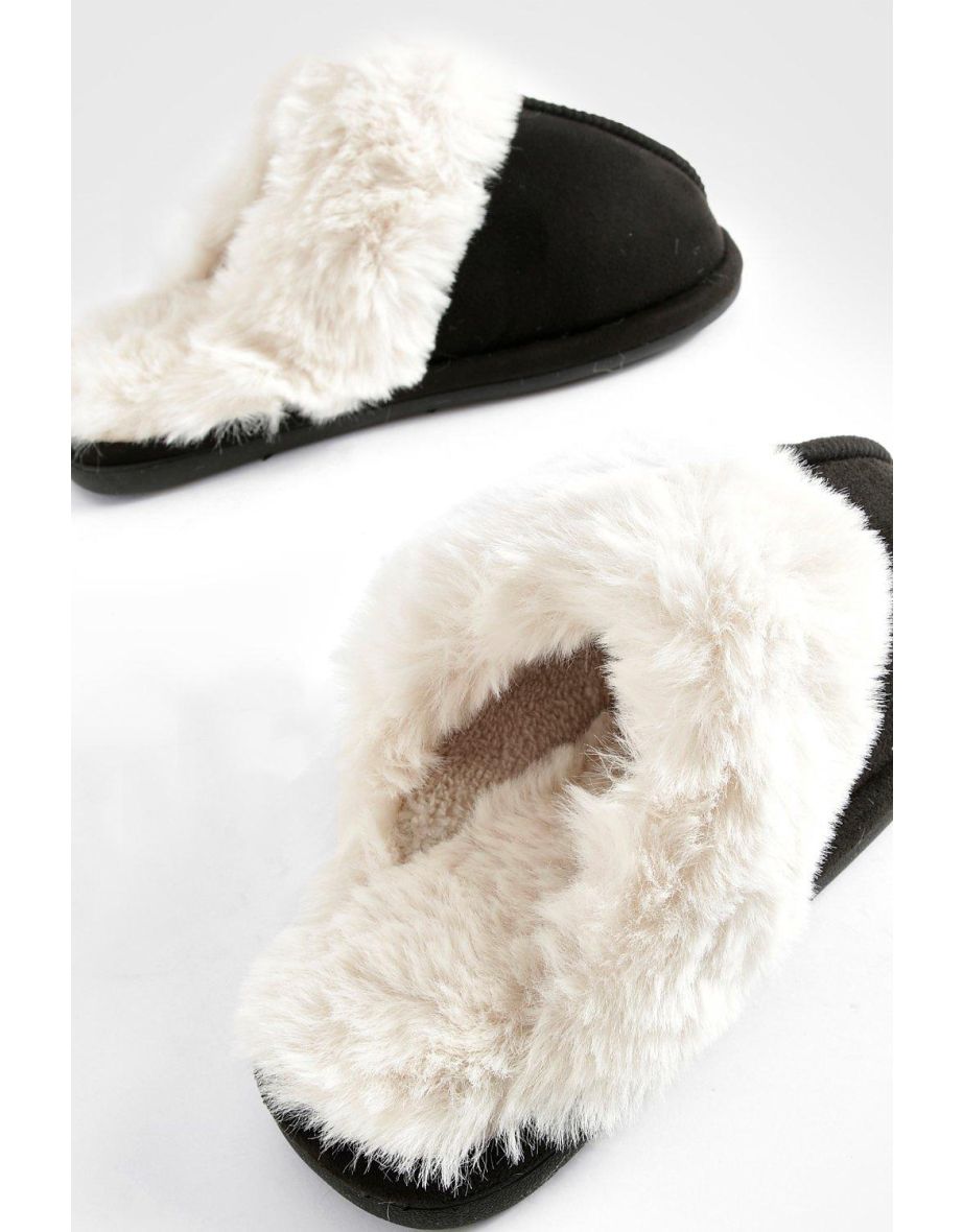 Fluffy Faux Fur Mule Slipper - black - 3