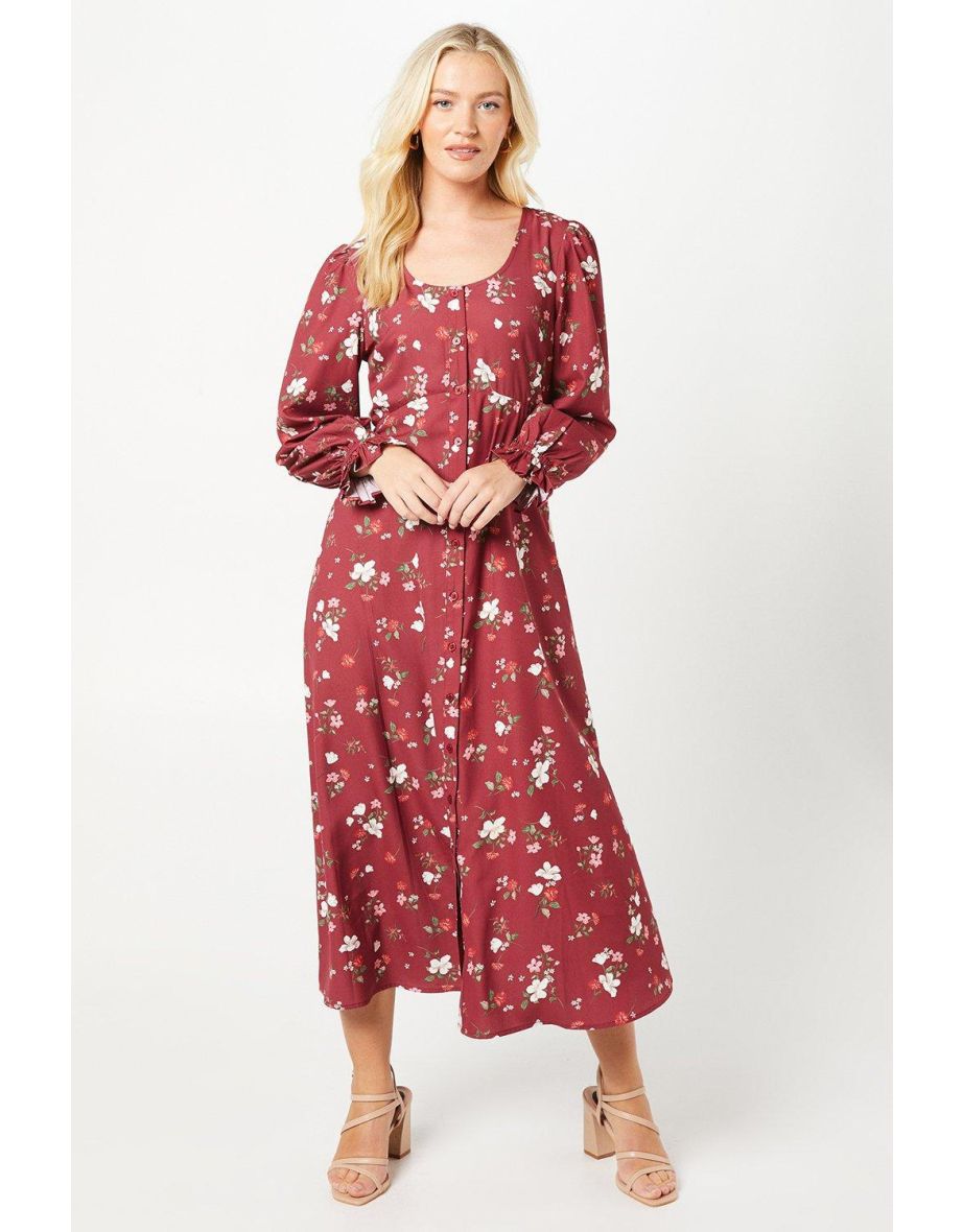 Berry Floral Scoop Neck Shirt Dress