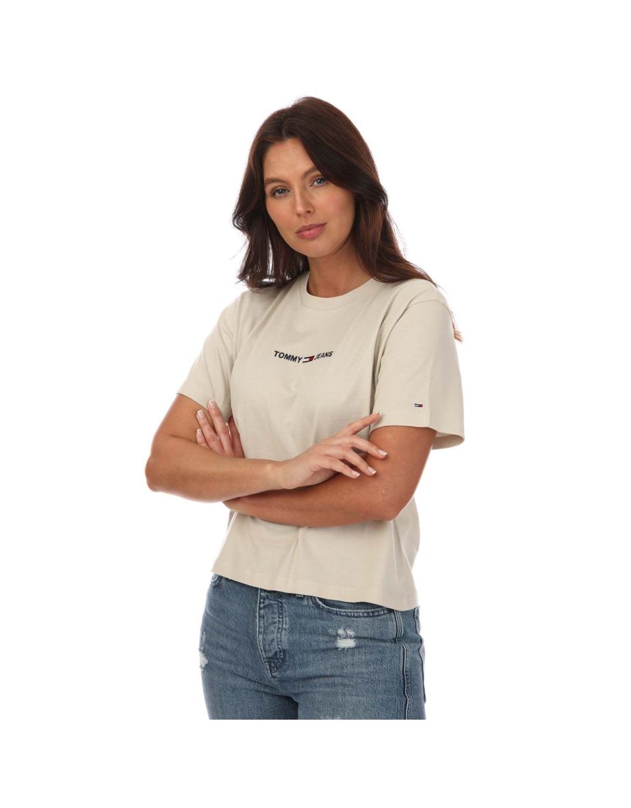 Women's Tommy Hilfiger Logo Embroidery Organic Cotton T-Shirt in Cream