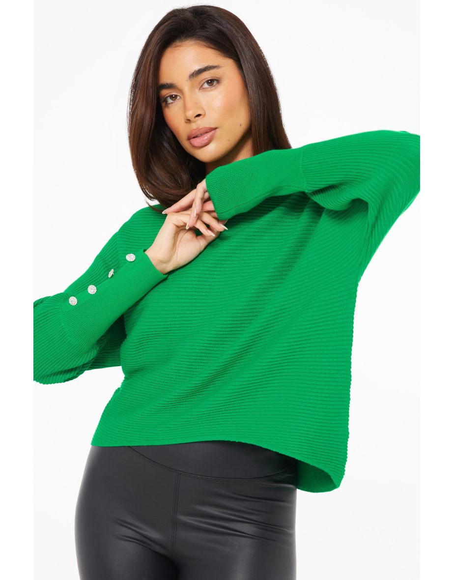 Jade Green Light Knit Buttoned Jumper