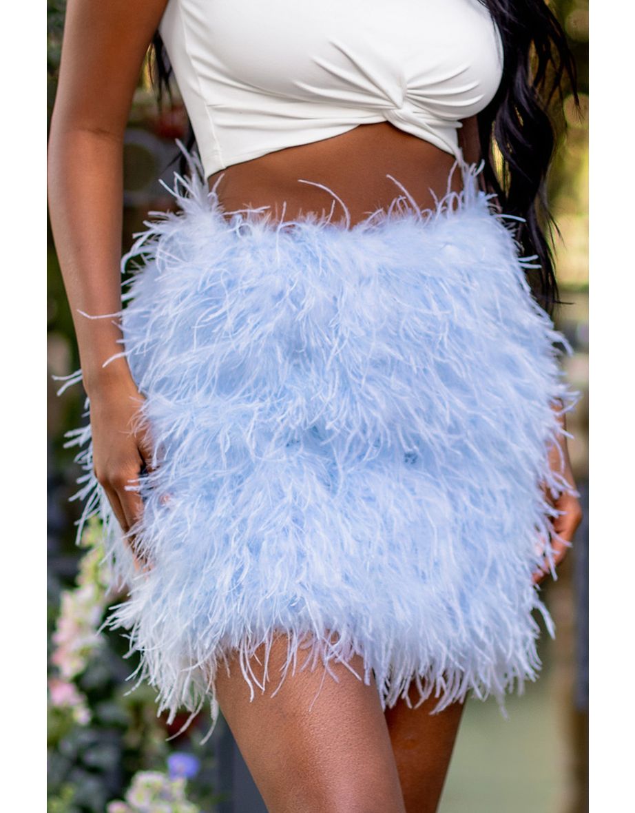 Day Dream | Powder Blue Feather Mini Skirt - 3