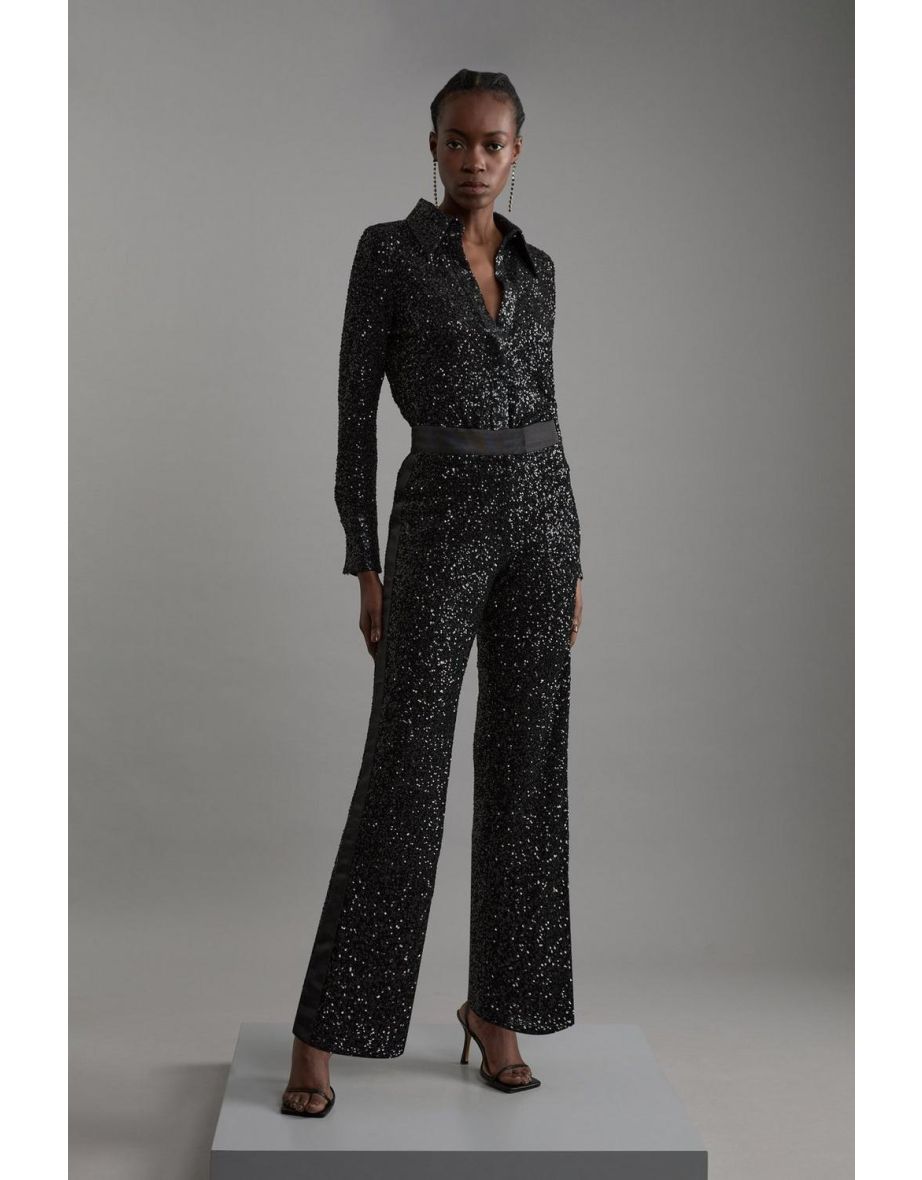 Sequin High Waisted Wide Leg Trousers