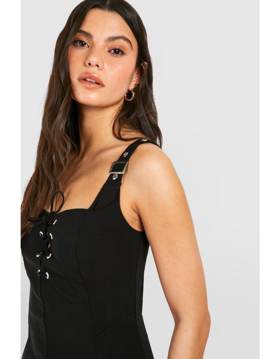 Lace Up Corset Bengaline Mini Dress - black - 3