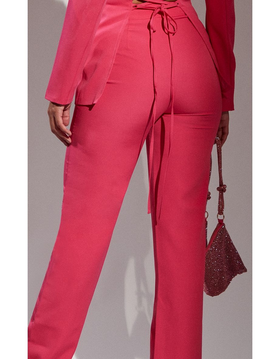Bubblegum Pink Wide Leg High Waist Trousers - 3