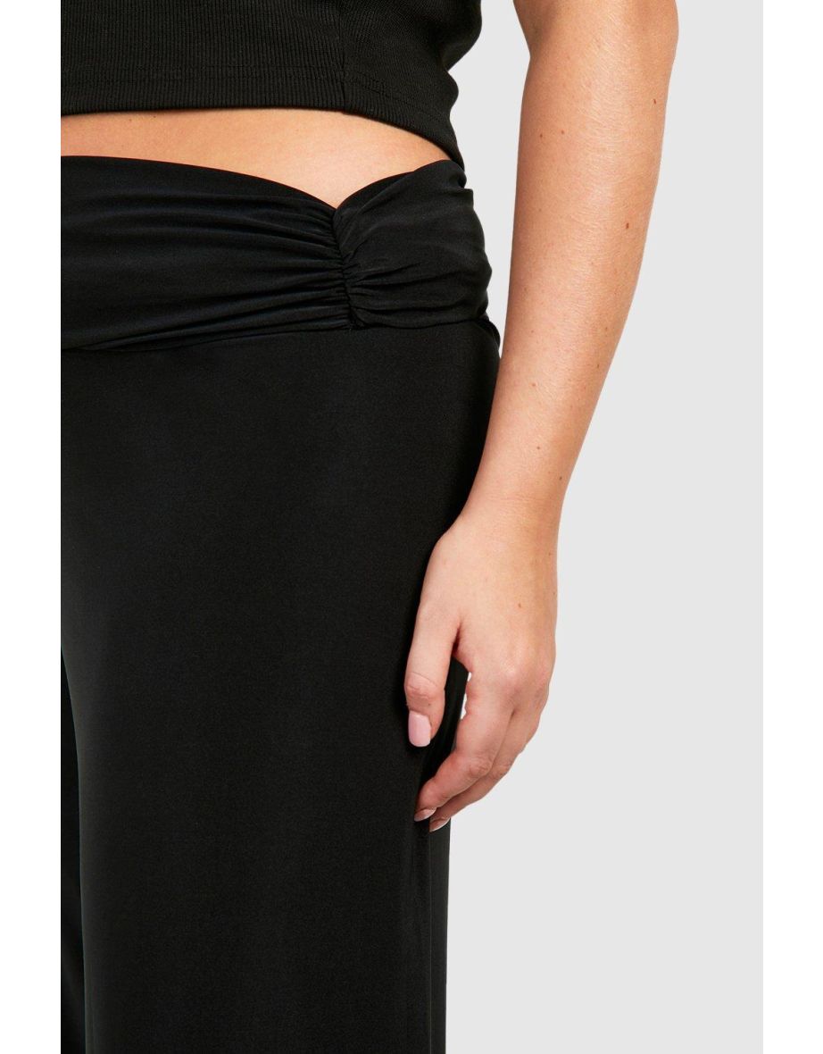 Plus Slinky Folded Over Waist Straight Leg Trousers - black - 3