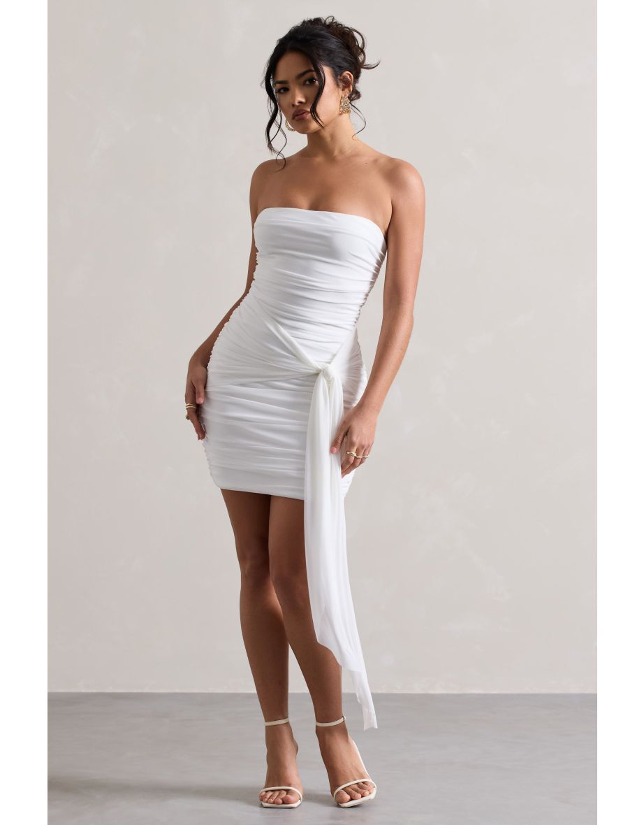 Jesse | White Ruched Mini Dress With Knot Detail - 4