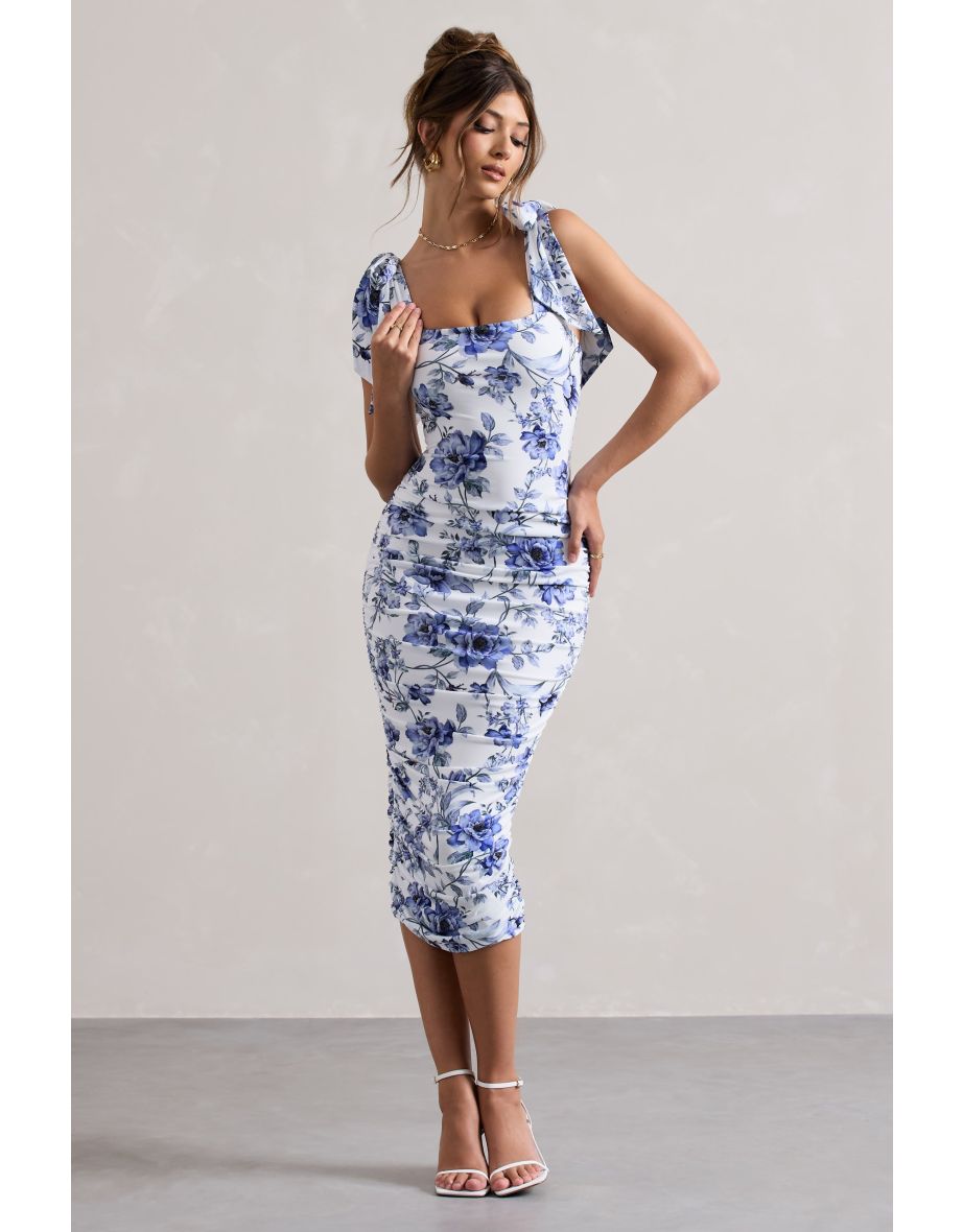 Cordelia | Floral Print Bodycon Midaxi Dress With Bow Straps