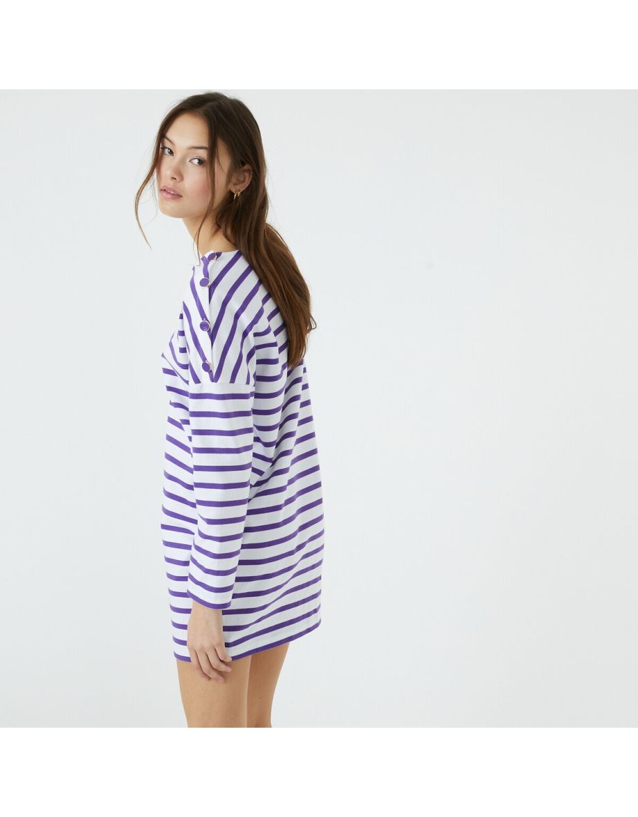 Les Signatures - Breton Striped Cotton Dress with Long Sleeves - 3