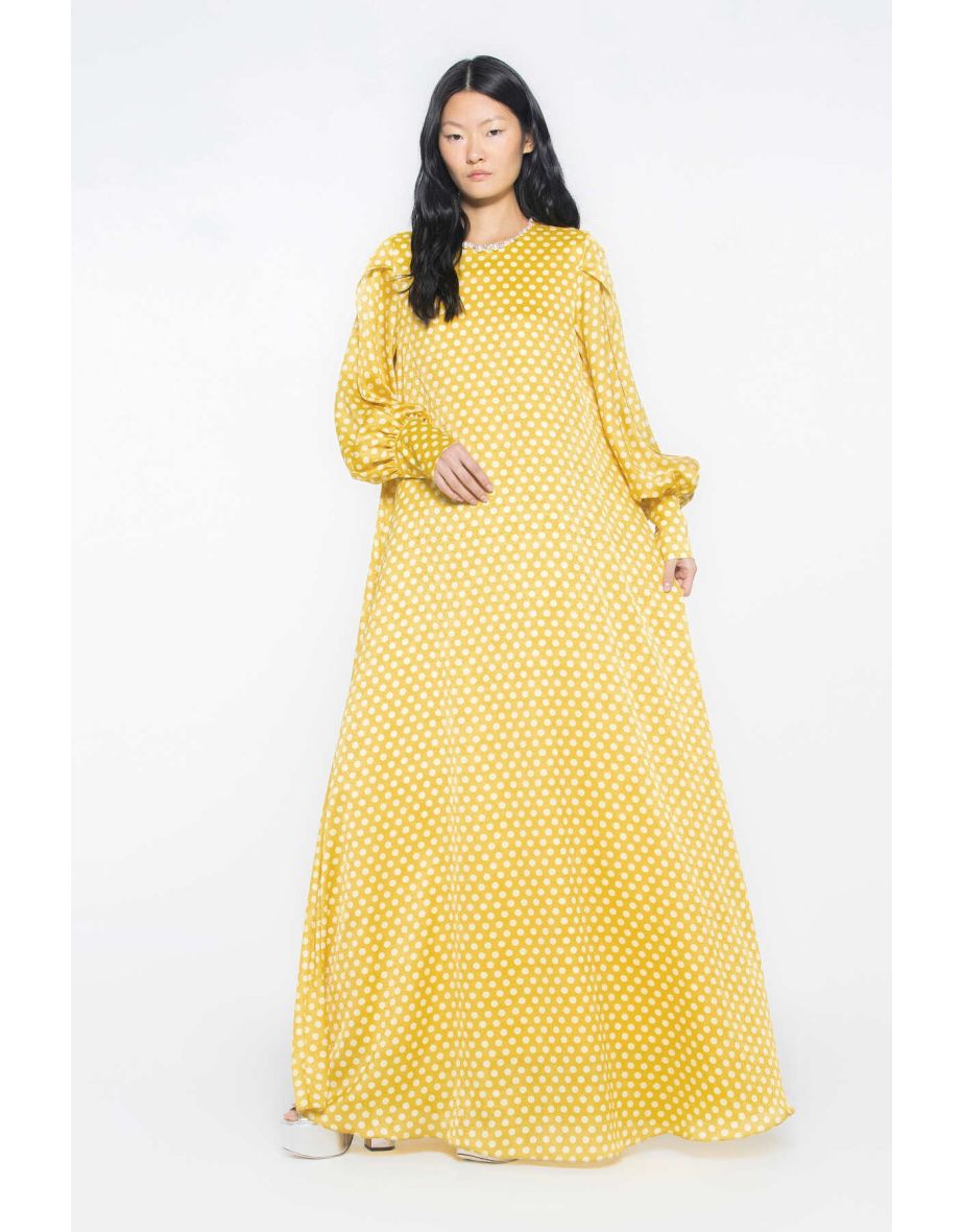 Yellow Dress with Embroidered Points on the Collar
