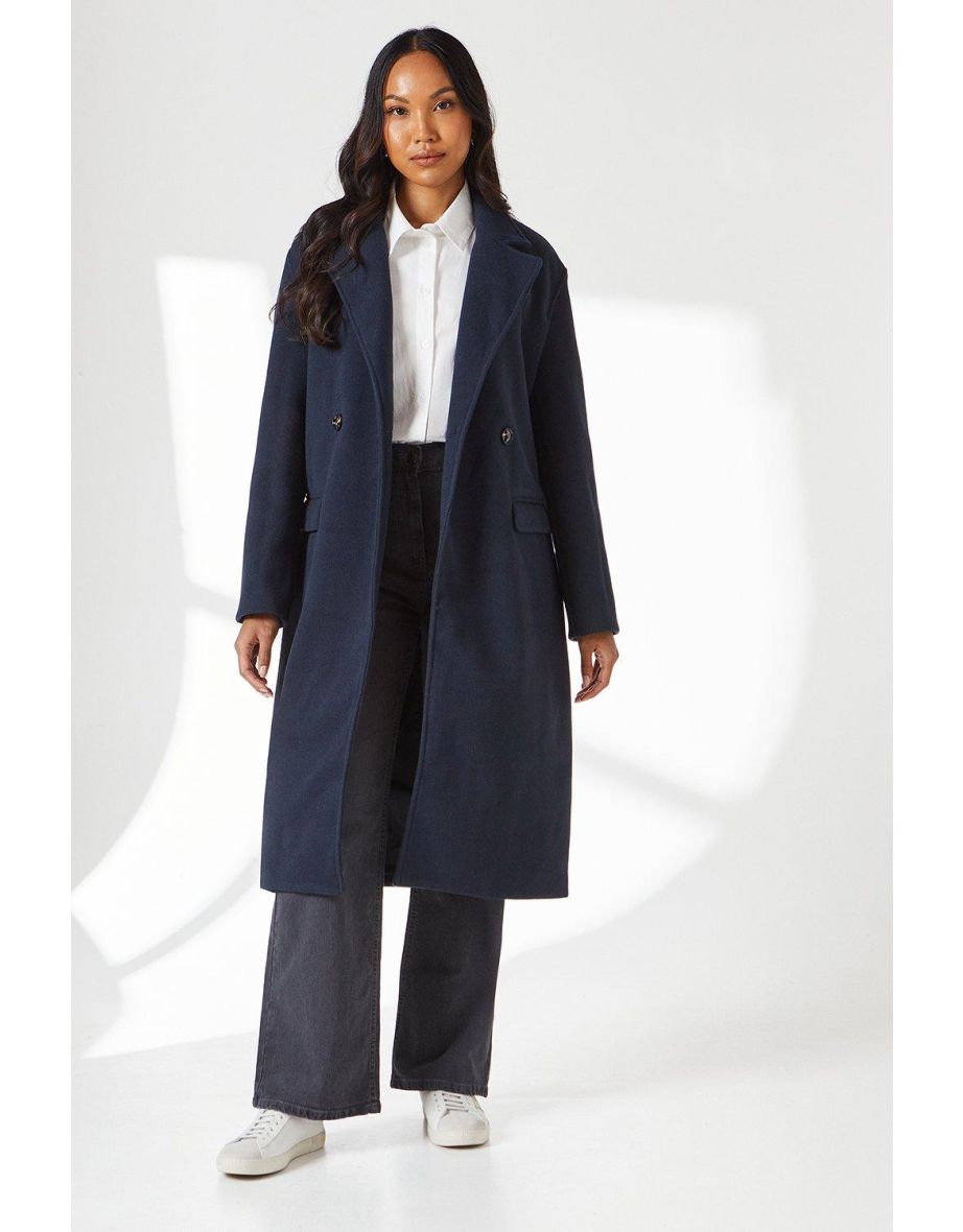 Principles by Debenhams Double Breasted Navy Knee-Length Maxi Coat