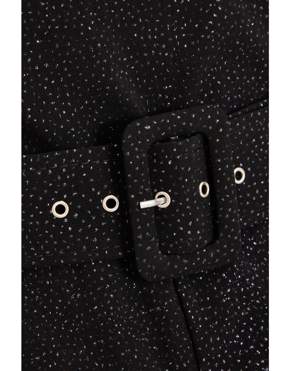 Black Glitter Skort Playsuit - 5