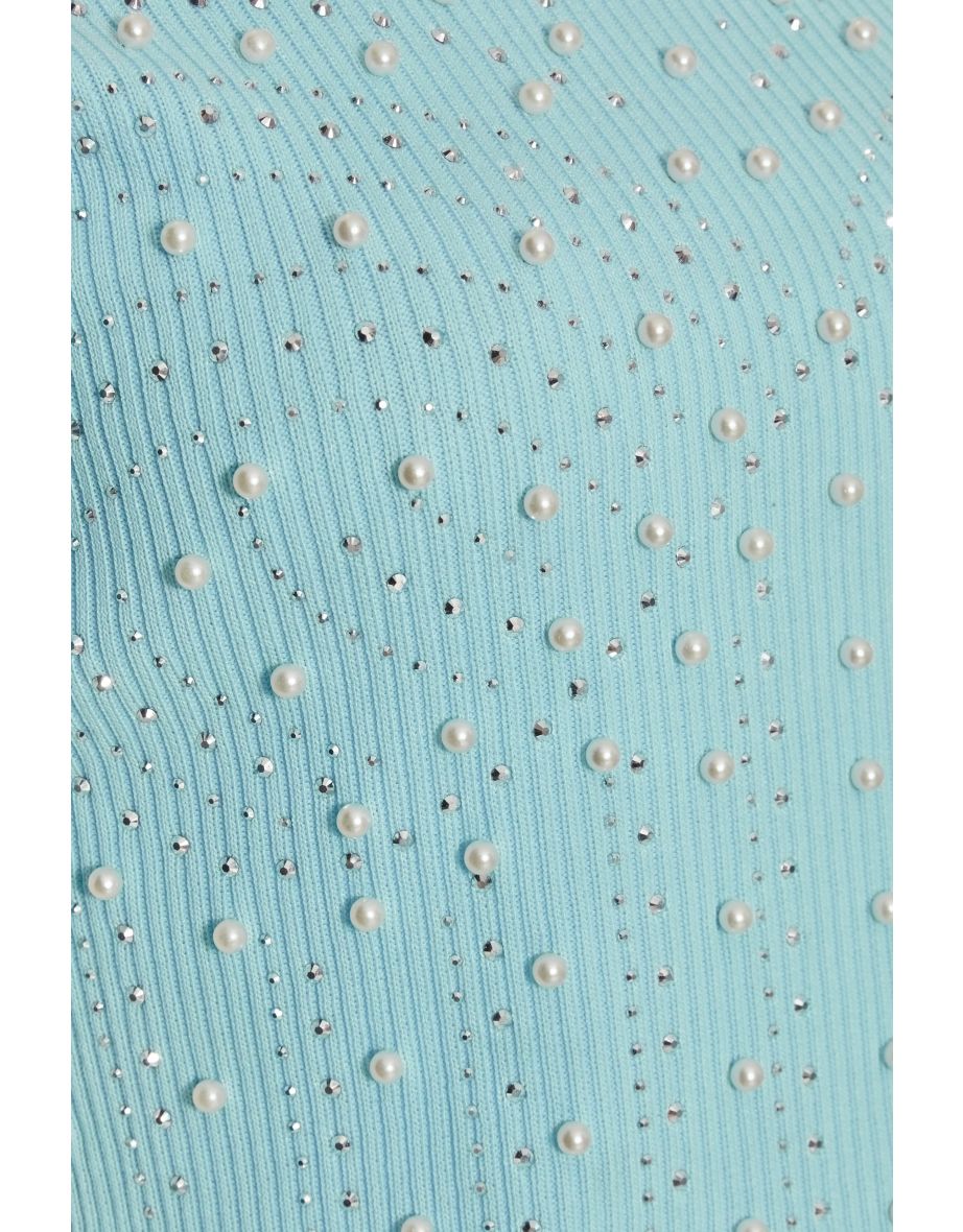 Blue Knit Embellished Crop Top - 5