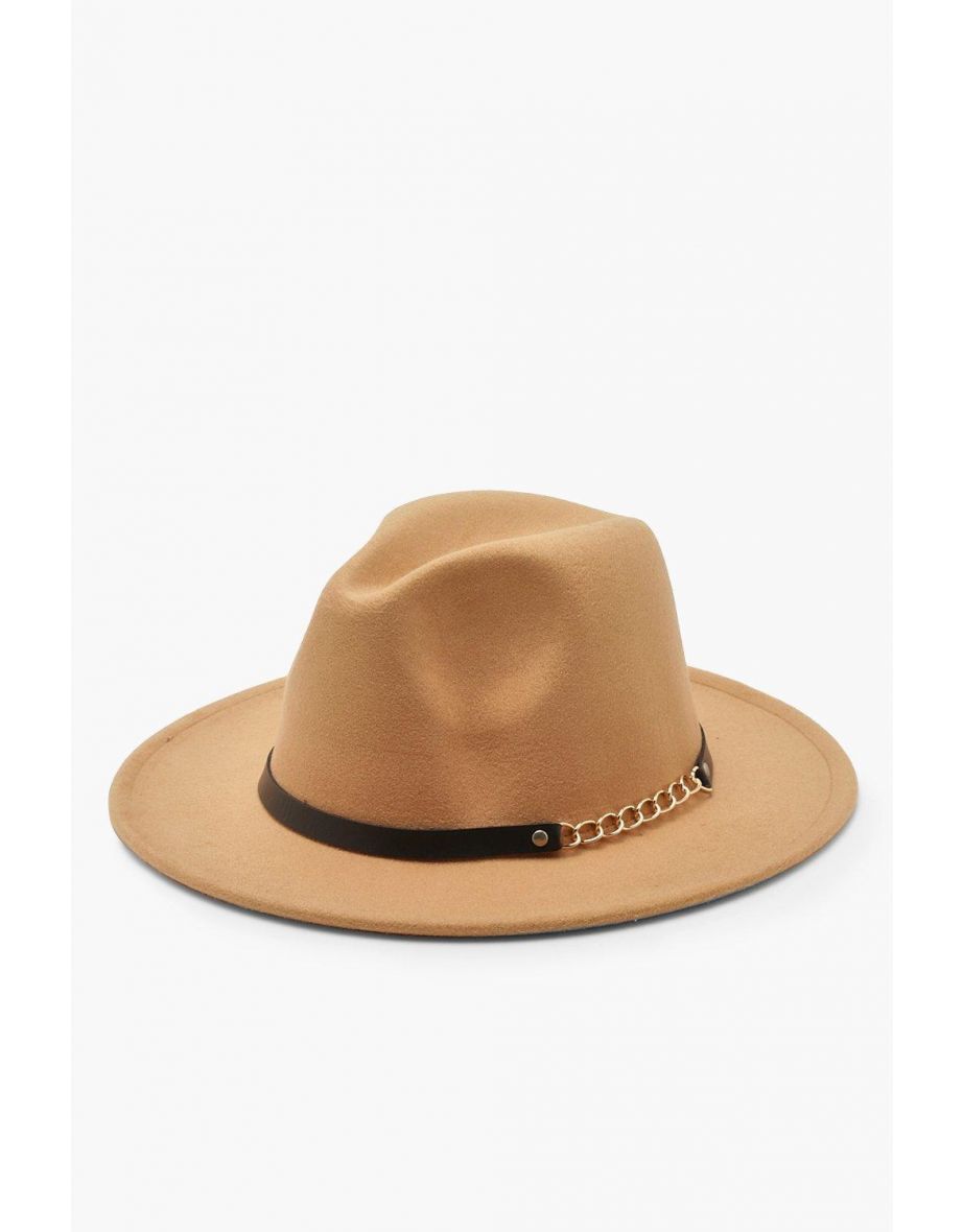 Chain Detail Fedora Hat - caramel