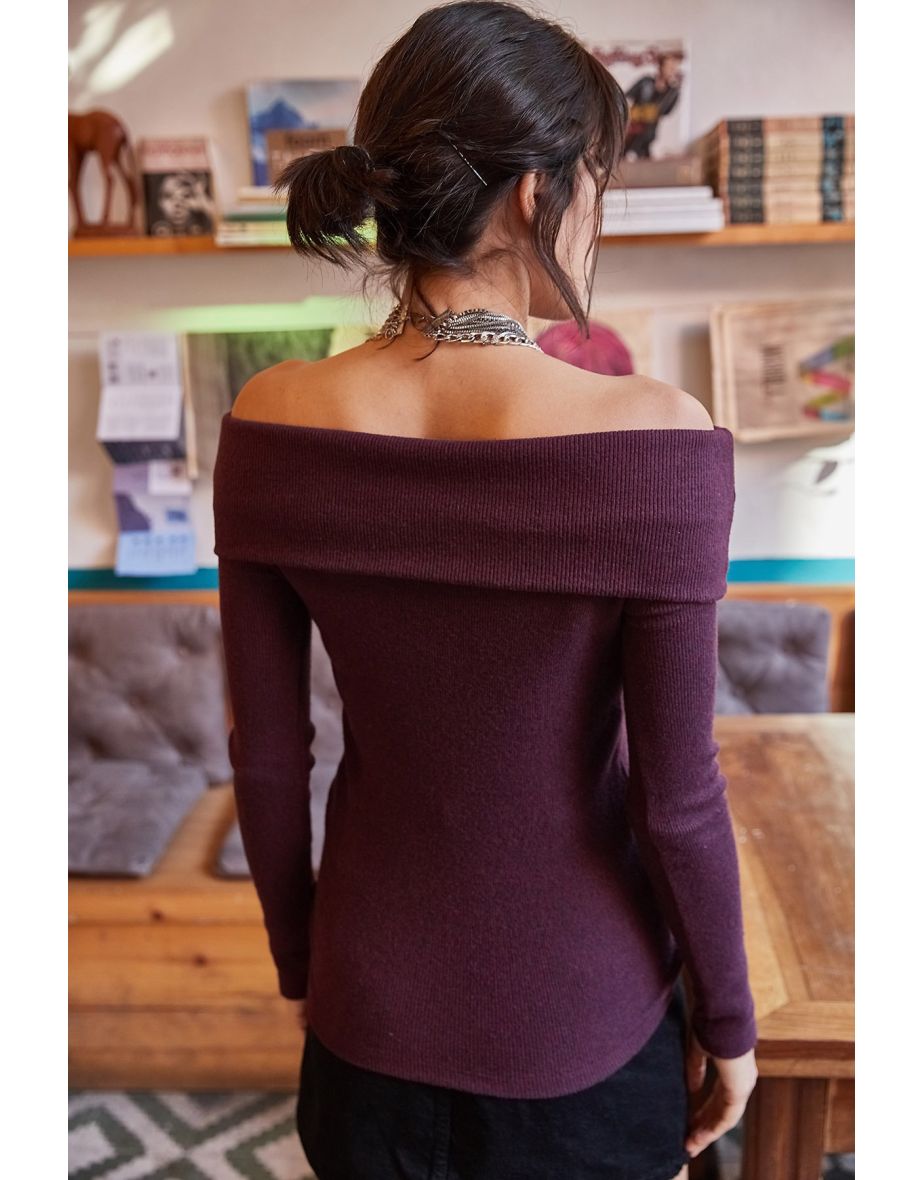 Women's Plum Madonna Collar Raised  Sweater - 6