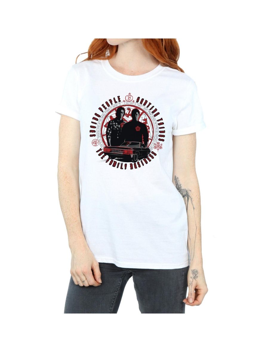 Supernatural Womens/Ladies Family Business Cotton Boyfriend T-Shirt - White - 3