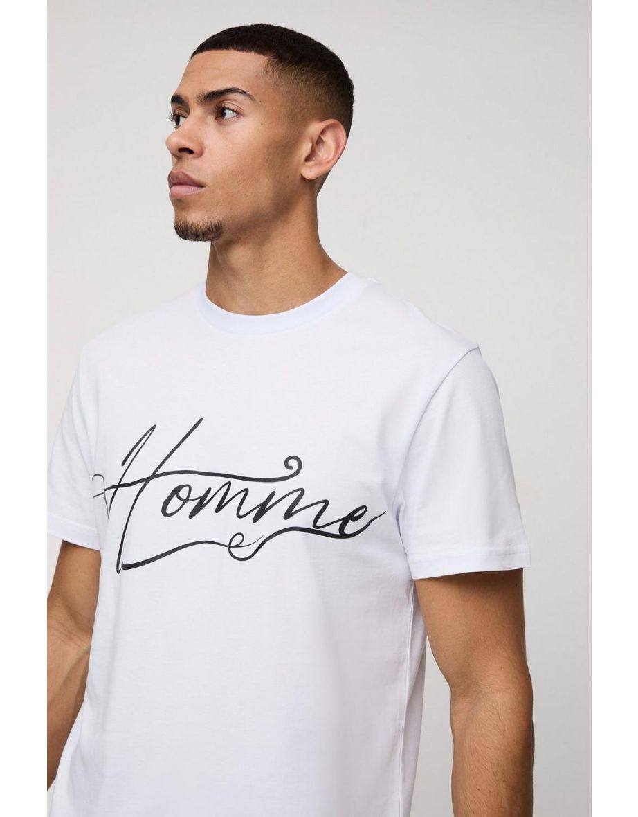 Regular Fit Rubber Homme Print T-Shirt With Woven Label - white - 2