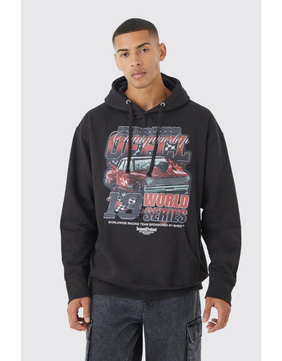 Oversized Car Graphic Hoodie - black
