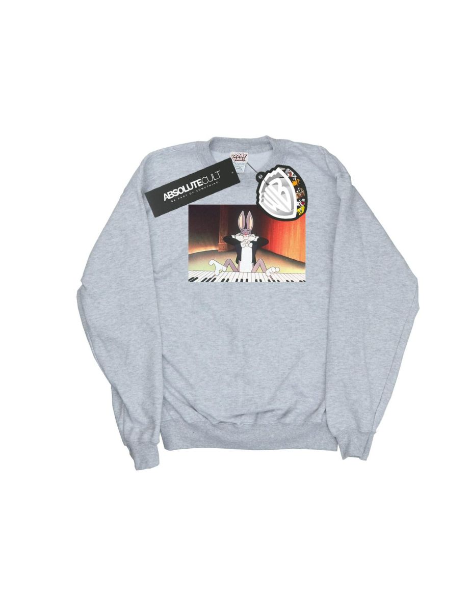 Looney Tunes Girls Bugs Bunny Playing Piano Sweatshirt - Sports Grey