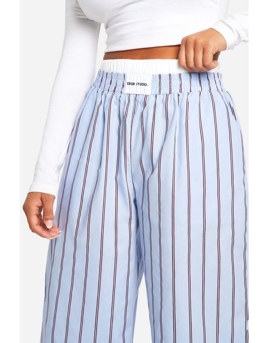 Petite Contrast Boxer Waistband Stripe Wide Leg Trousers - blue - 3