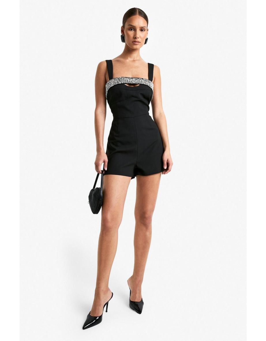Diamante Hand Embellished Playsuit - black