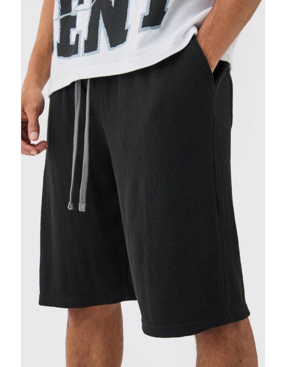 Oversized Long Length Heavyweight Waffle Shorts - black - 2
