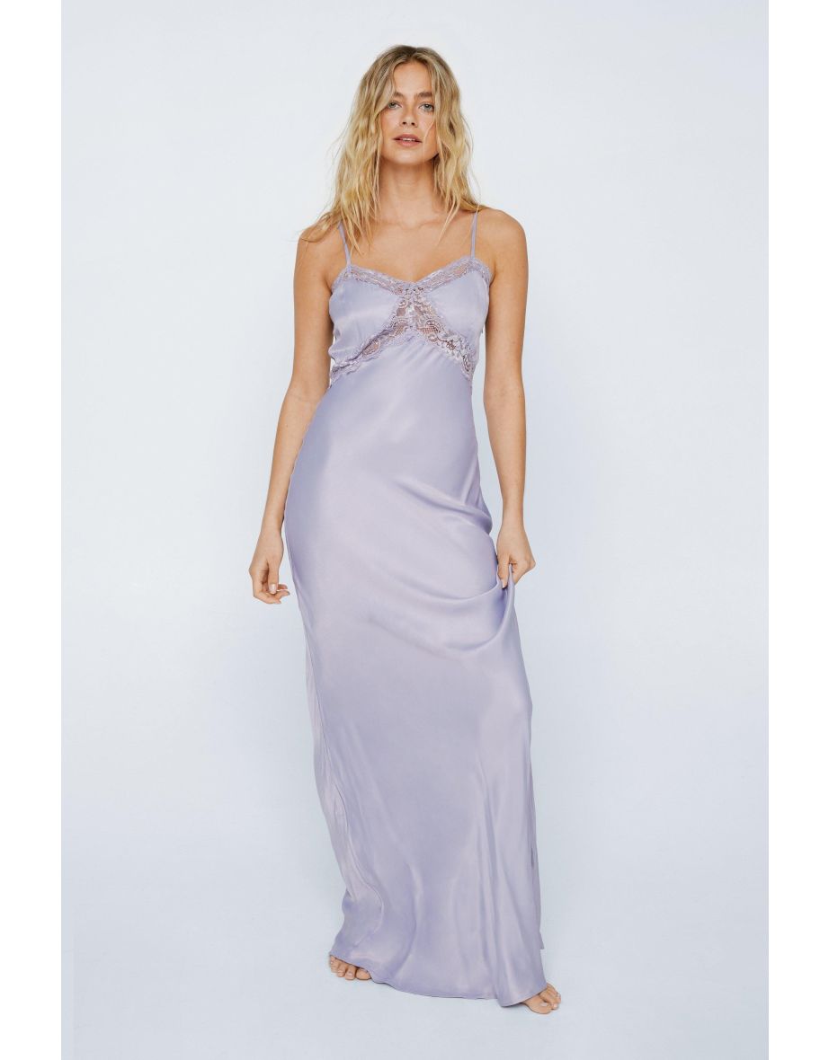 Satin Lace Insert Cami Slip Maxi Dress