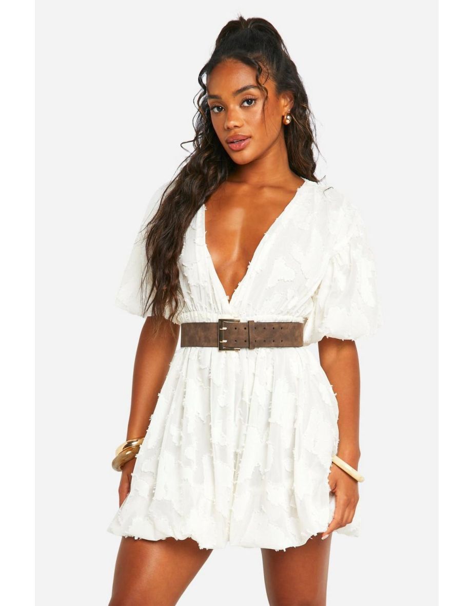 Deep V Neck Mini Dress - white