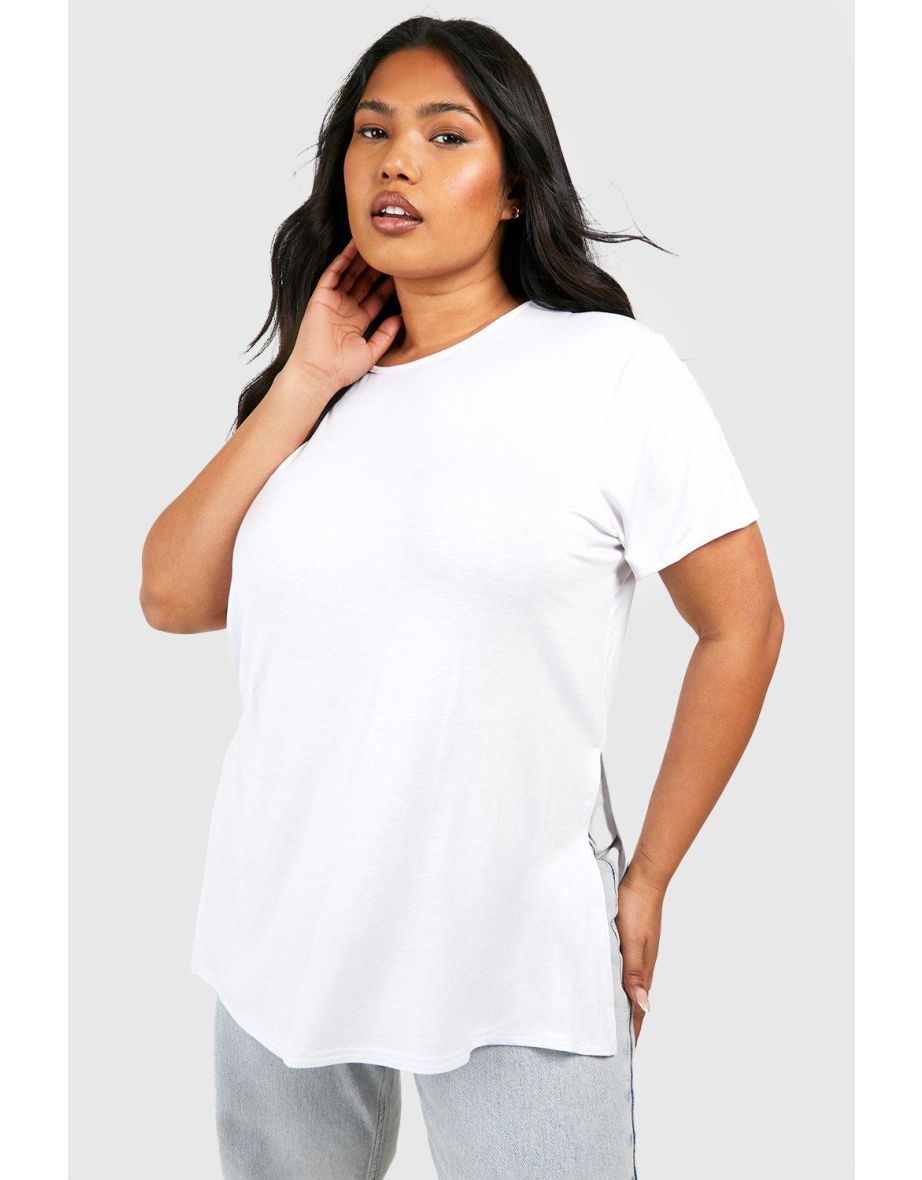 boohoo Plus Size Side Split Longline T-Shirt - Women's T-shirts