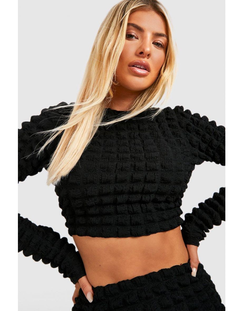 Bubble Jersey Backless Crop & Midi Skirt - black - 3