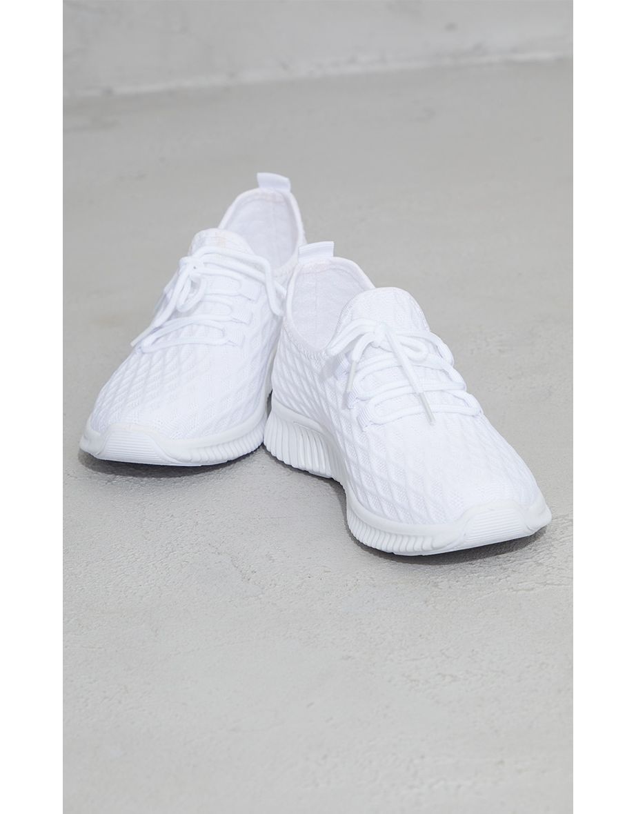 White Knitted Lace Up Sports Trainers - 3