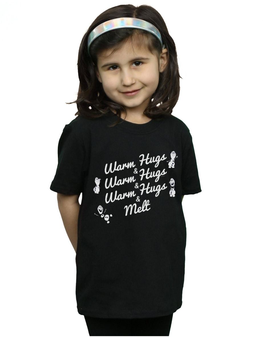 Disney Girls Frozen 2 Olaf Warm Hugs And Melt Cotton T-Shirt - Black