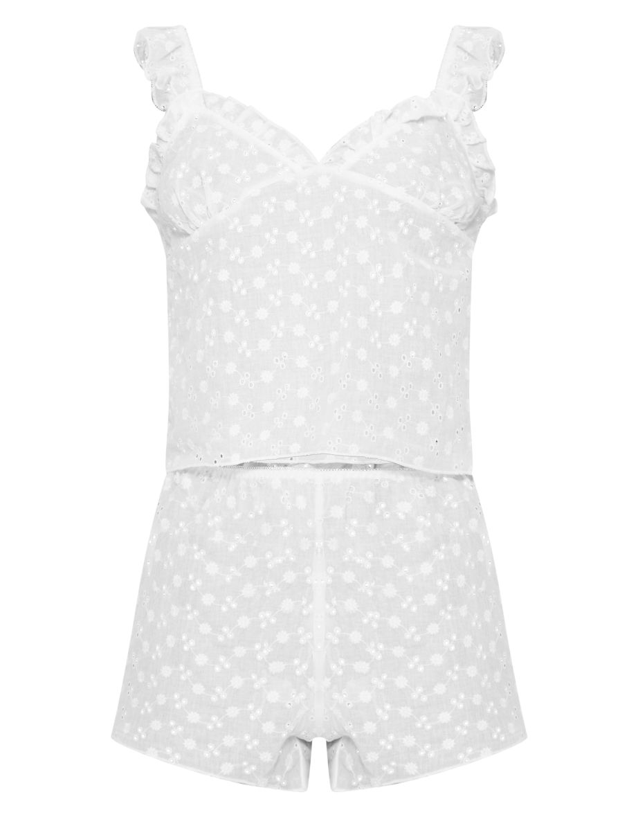 White Broderie Anglaise Cami And Short Pj Set - 4