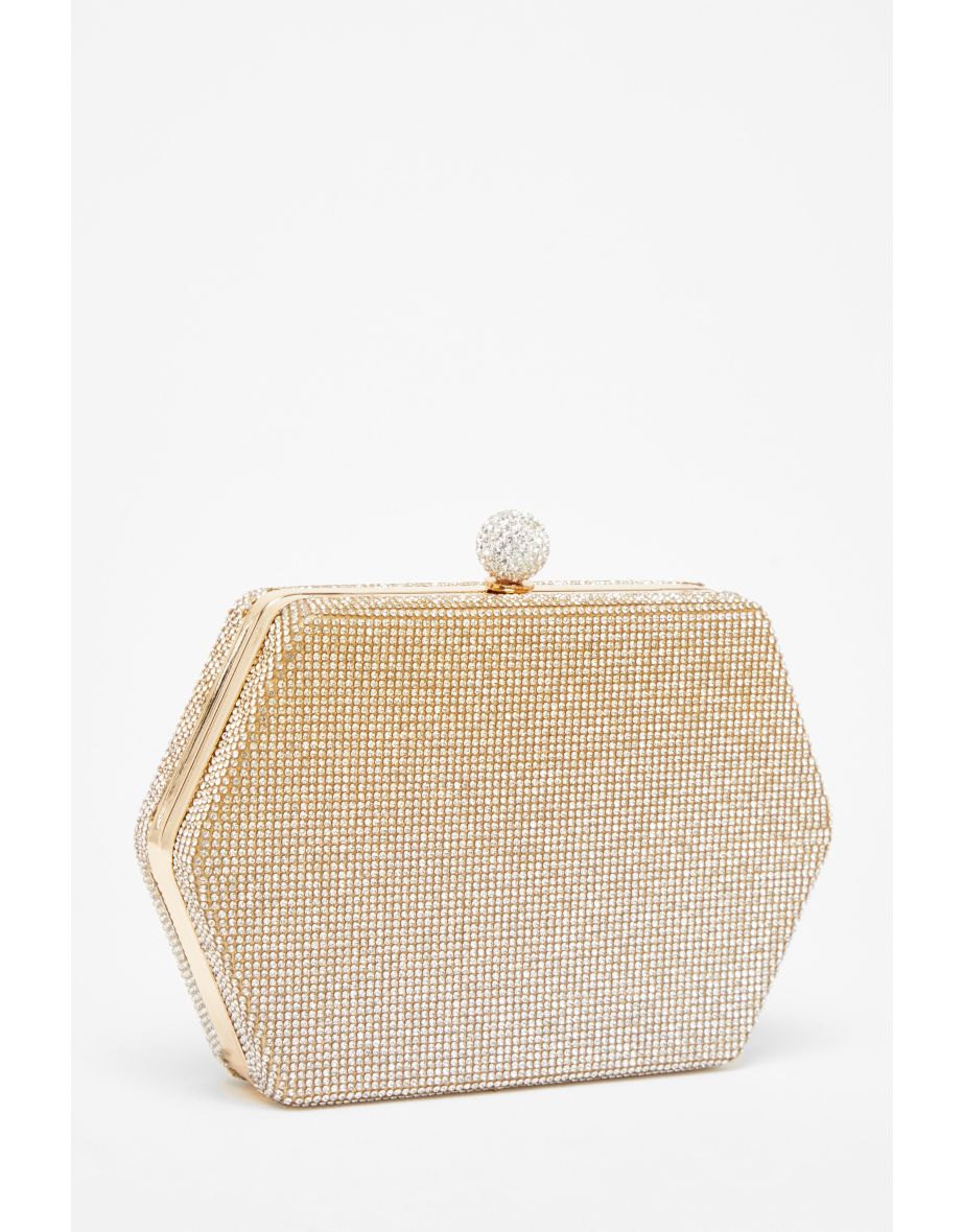 Gold Diamante Hexagon Box Bag