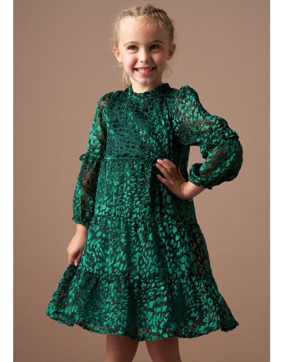 Poppy Green Devore Velvet Dress