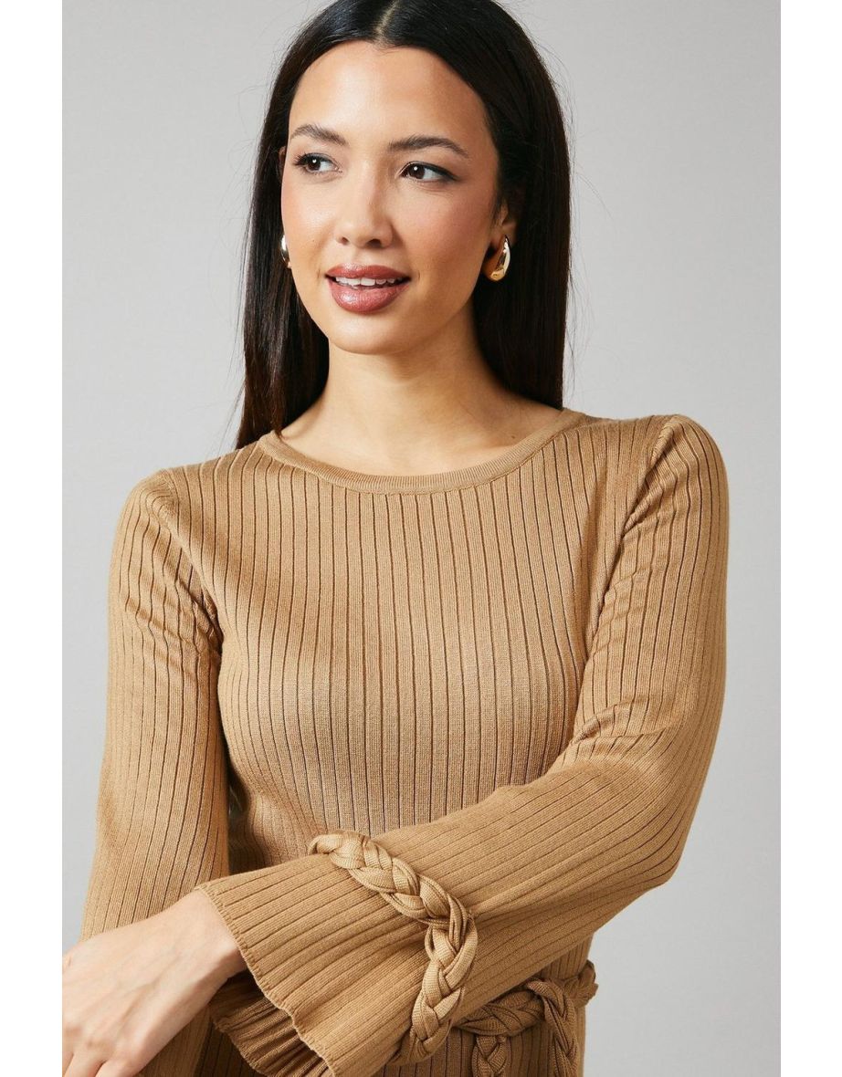 Plaited Ribbed Belted Midi Dress - 3